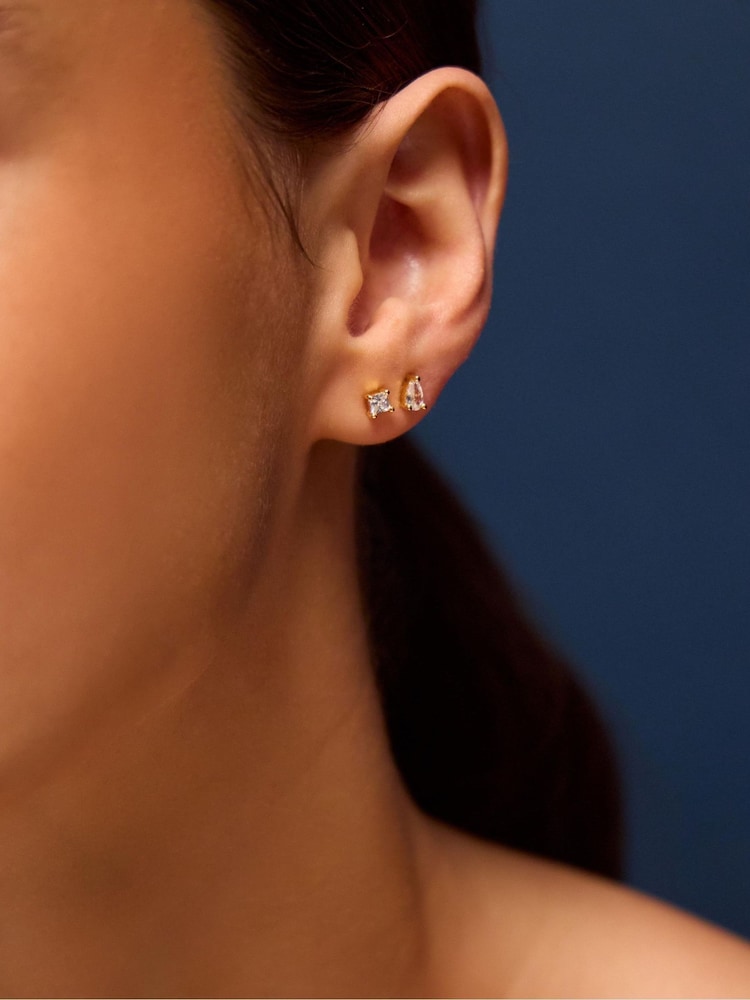 Accessorize Gold Tone 14ct Stone Stud Earrings 3-Pack - Image 2 of 2