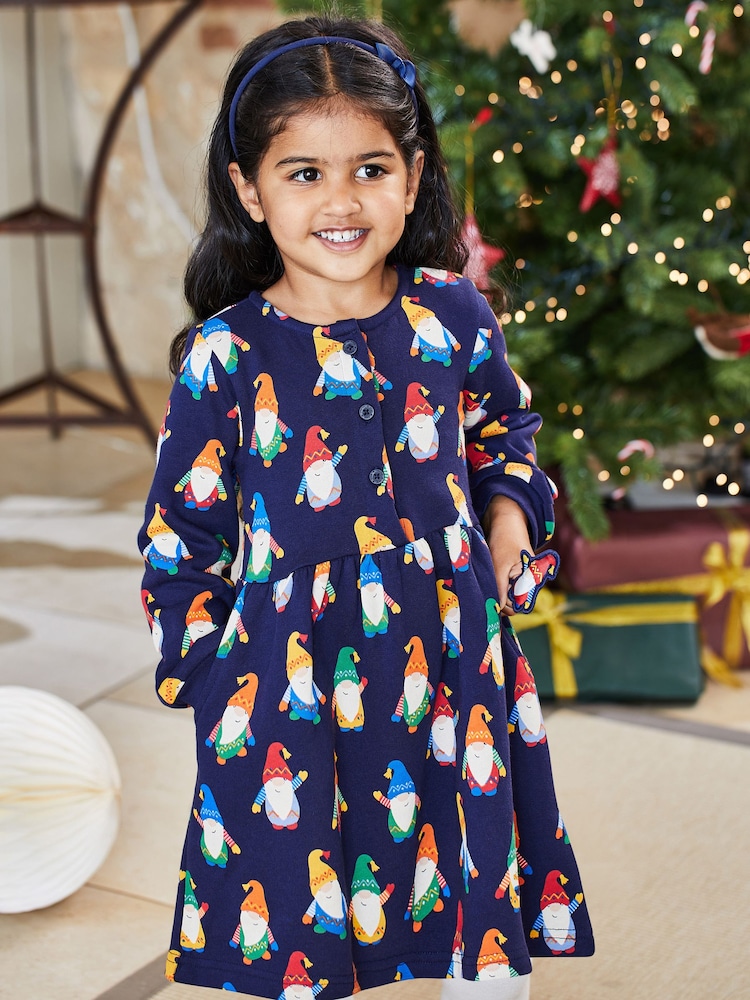 JoJo Maman Bébé Navy Girls' Gonks With Pet In Pocket Sweat Dress - Image 1 of 6