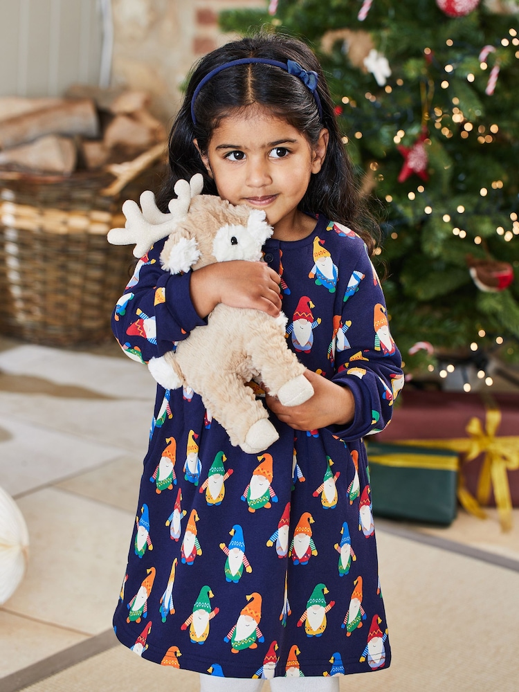 JoJo Maman Bébé Navy Girls' Gonks With Pet In Pocket Sweat Dress - Image 2 of 6