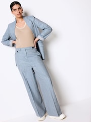 Blue Textured Linen Wide Leg Trousers - Image 1 of 6