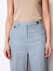 Blue Textured Linen Wide Leg Trousers - Image 2 of 6