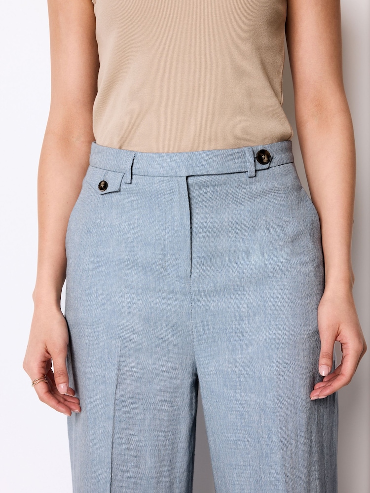 Blue Textured Linen Wide Leg Trousers - Image 2 of 6