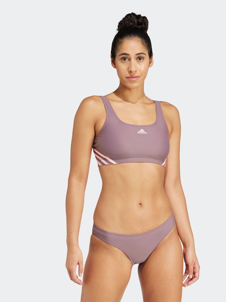 adidas Purple 3 Stripe Sporty Bikini Bottoms - Image 1 of 9