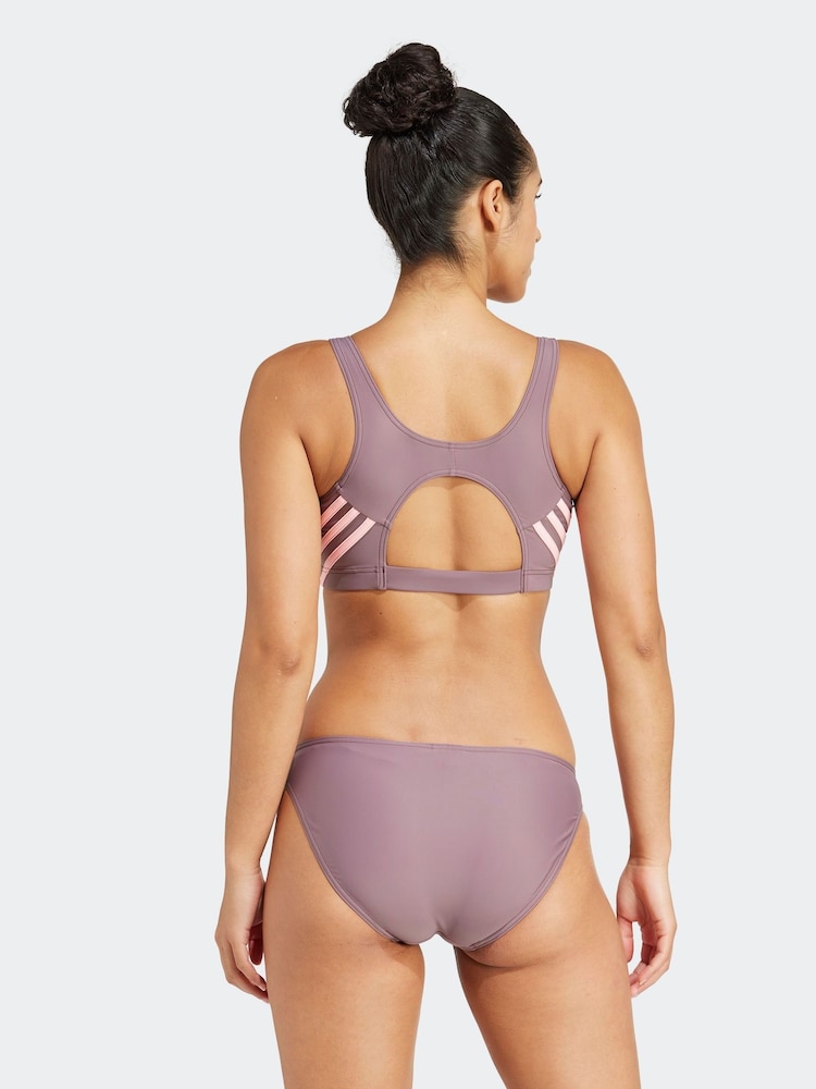 adidas Purple 3 Stripe Sporty Bikini Bottoms - Image 2 of 9
