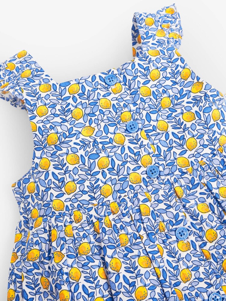 JoJo Maman Bébé White Girls Pretty Lemon Bloom Button Front Dress - Image 2 of 4