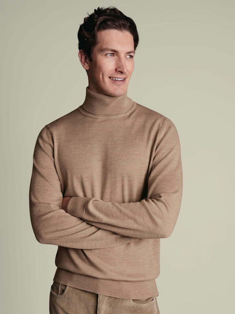 Charles Tyrwhitt Natural Pure Merino Roll Neck Jumper - Image 1 of 6