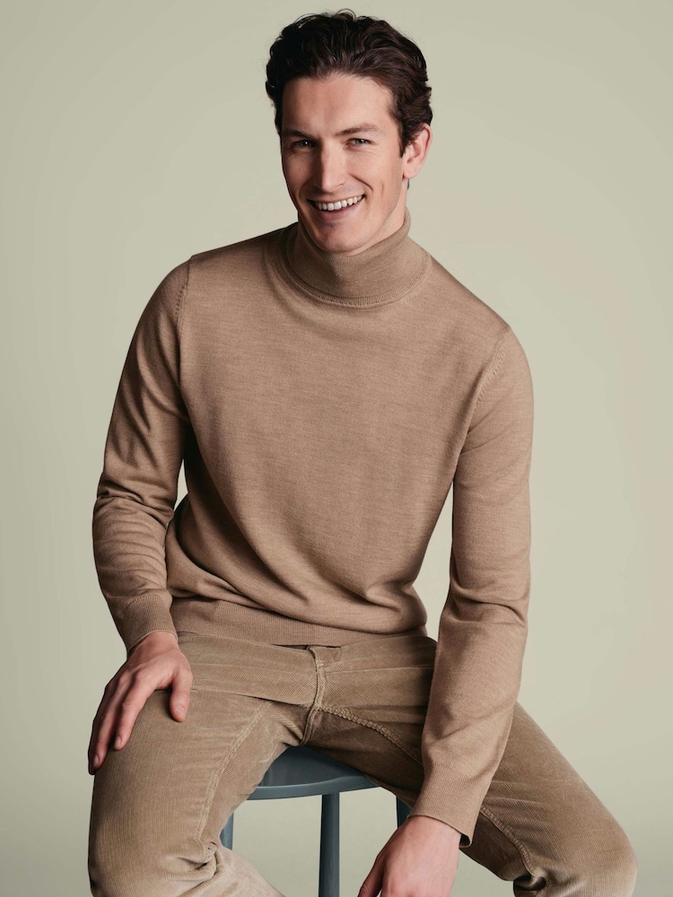 Charles Tyrwhitt Natural Pure Merino Roll Neck Jumper - Image 2 of 6
