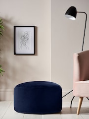 Navy Blue Opulent Velvet Pouffe - Image 1 of 3
