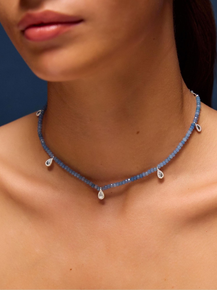 Accessorize Blue Sterling Silver-Plated Teardrop Quartz Necklace - Image 2 of 2