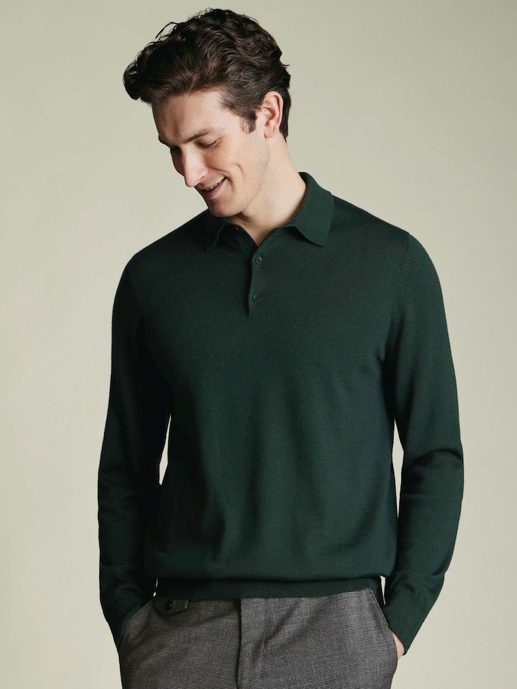 Charles Tyrwhitt Green Pure Merino Polo Neck Jumper - Image 1 of 5