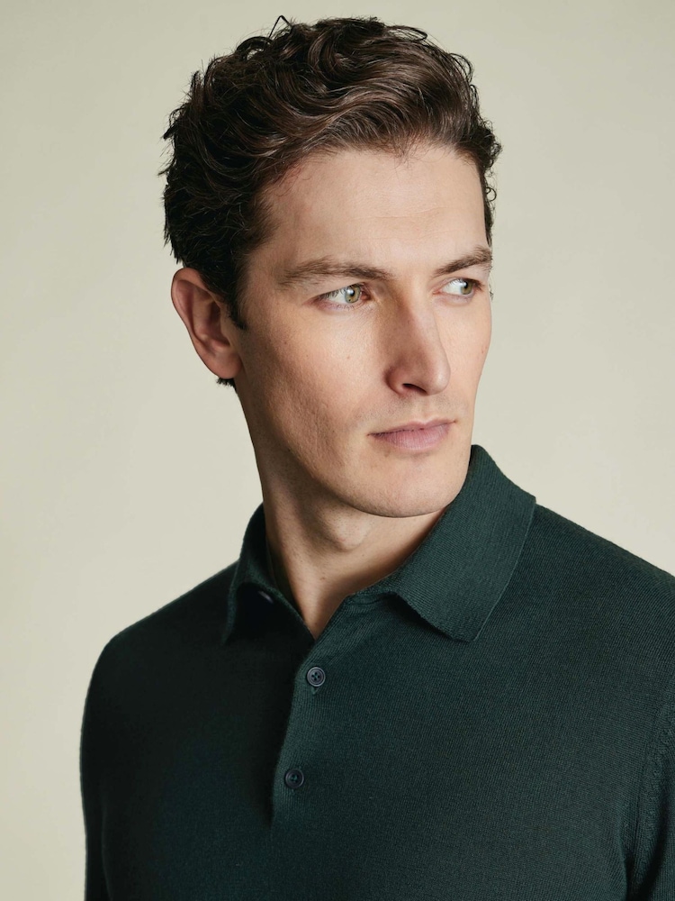 Charles Tyrwhitt Green Pure Merino Polo Neck Jumper - Image 2 of 5