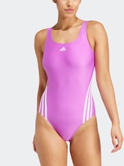 adidas Purple 3 Stripe Swimsuit - Image 4 of 5