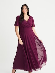 Вино - Платье макси с рукавами клеш Scarlett & Jo Curve - Image 1 of 4