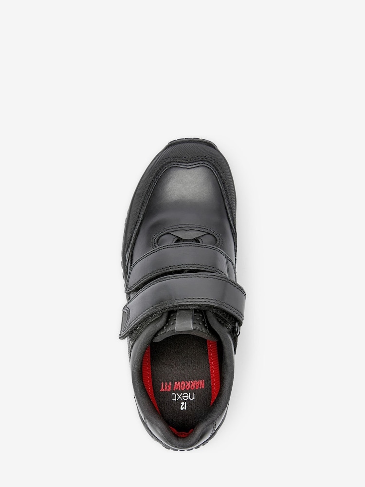 Black Narrow Fit (E) School Leather Double Strap Shoes - Image 3 of 7