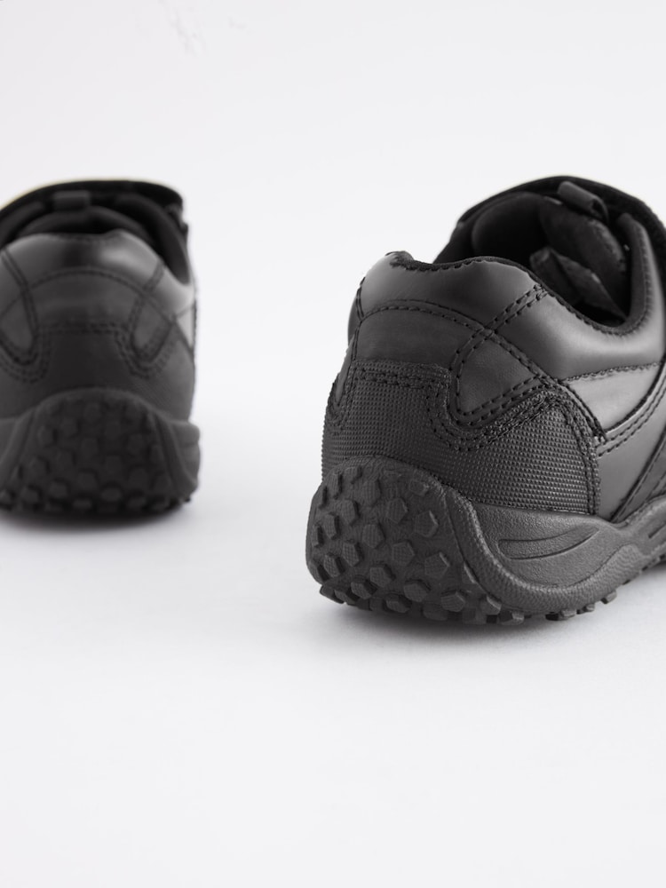 Black Narrow Fit (E) School Leather Double Strap Shoes - Image 6 of 7
