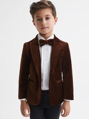 Reiss Chocolate Brown Apsara Slim Fit Velvet Single Breasted Blazer - Image 1 of 6