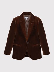 Reiss Chocolate Brown Apsara Slim Fit Velvet Single Breasted Blazer - Image 2 of 6