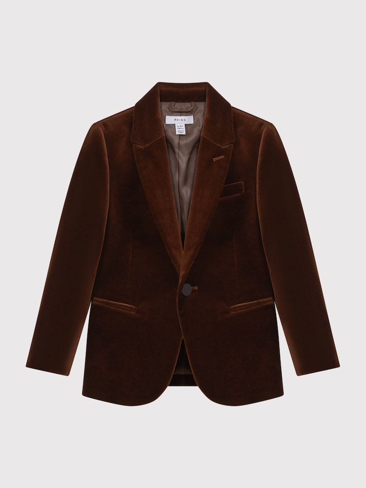 Reiss Chocolate Brown Apsara Slim Fit Velvet Single Breasted Blazer - Image 2 of 6