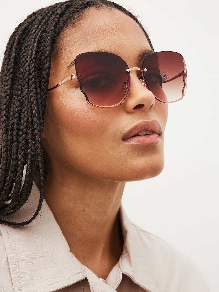 Rose Gold Rimless Cat Eye Sunglasses - Image 1 of 5