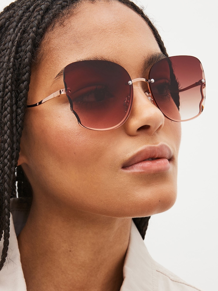 Rose Gold Rimless Cat Eye Sunglasses - Image 2 of 5