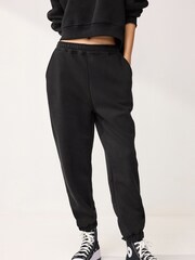 Black Heavyweight Brushed Fleece Lined High Waist Cuffed Joggers - Image 3 of 7