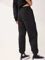 Black Heavyweight Brushed Fleece Lined High Waist Cuffed Joggers - Image 4 of 7
