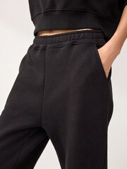 Black Heavyweight Brushed Fleece Lined High Waist Cuffed Joggers - Image 5 of 7