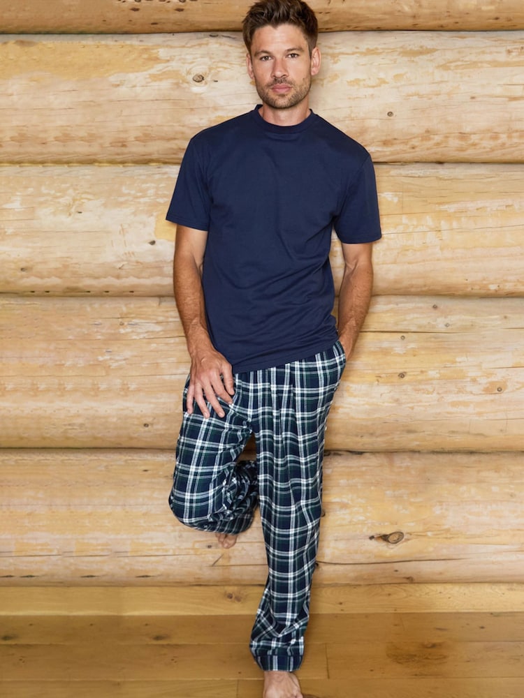 The Little Tailor Blue Checked Flannel Relaxed Christmas Pyjamas - Image 2 of 4