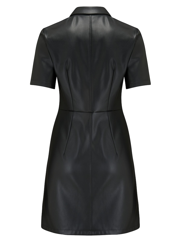 Pour Moi Black Ella Faux Leather Zip Through Mini Dress - Image 4 of 4
