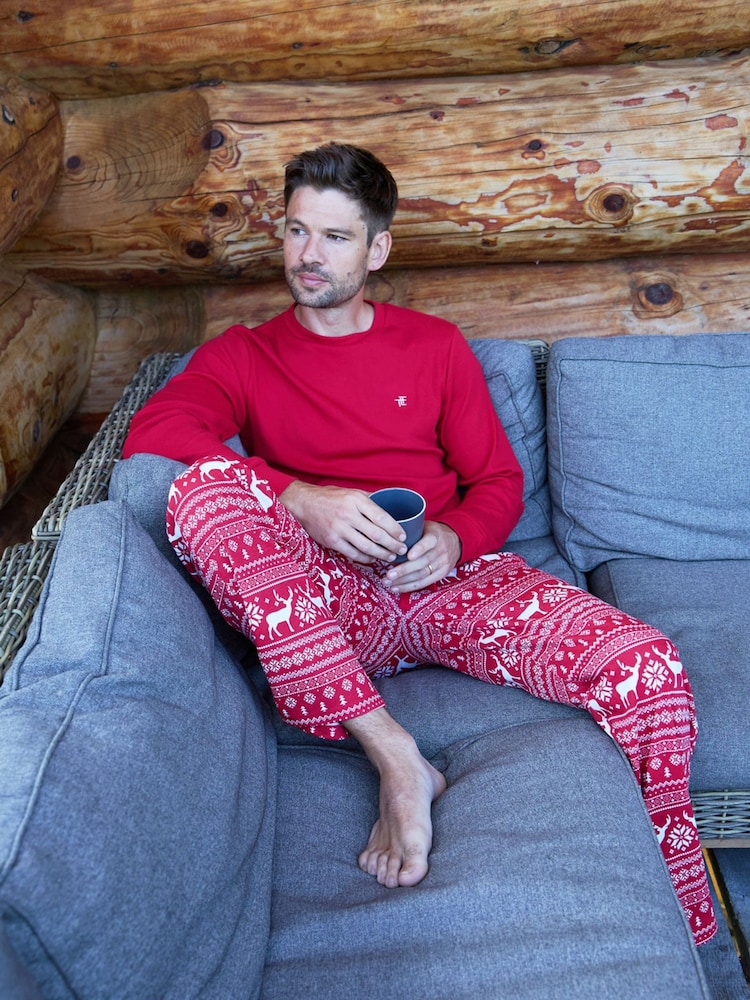 The Little Tailor Red Cotton Reindeer Fairisle Pattern Christmas Pyjamas - Image 5 of 5 The Little Tailor Red Cotton Reindeer Fairisle Pattern Christmas Pyjamas - Image 5 of 5