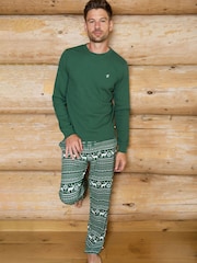 The Little Tailor Green Cotton Reindeer Fairisle Pattern Christmas Pyjamas - Image 1 of 5