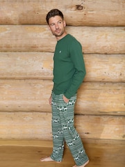 The Little Tailor Green Cotton Reindeer Fairisle Pattern Christmas Pyjamas - Image 3 of 5