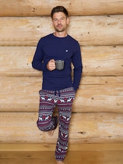 The Little Tailor Blue Cotton Reindeer Fairisle Pattern Christmas Pyjamas - Image 1 of 5