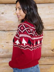 The Little Tailor Red Cotton Winter Fairisle Christmas Cardigan - Image 3 of 6