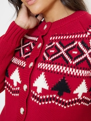 The Little Tailor Red Cotton Winter Fairisle Christmas Cardigan - Image 4 of 6