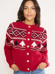 The Little Tailor Red Cotton Winter Fairisle Christmas Cardigan - Image 5 of 6