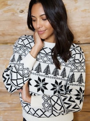 The Little Tailor Cream/Black Cotton Fitted Winter Fairisle Christmas Jumper - Image 1 of 5