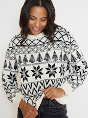 The Little Tailor Cream/Black Cotton Fitted Winter Fairisle Christmas Jumper - Image 3 of 5