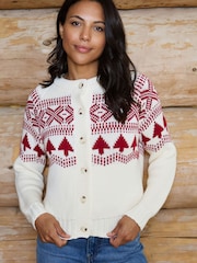 The Little Tailor Cream/Red Cotton Winter Fairisle Christmas Cardigan - Image 1 of 7