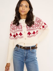 The Little Tailor Cream/Red Cotton Winter Fairisle Christmas Cardigan - Image 5 of 7