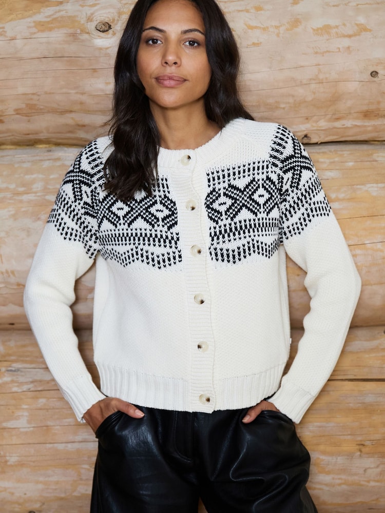 The Little Tailor Cream Cotton Winter Fairisle Christmas Cardigan - Image 2 of 6 The Little Tailor Cream Cotton Winter Fairisle Christmas Cardigan - Image 2 of 6