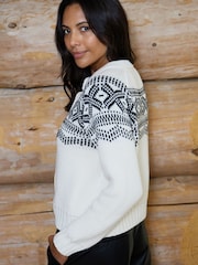 The Little Tailor Cream Cotton Winter Fairisle Christmas Cardigan - Image 3 of 6