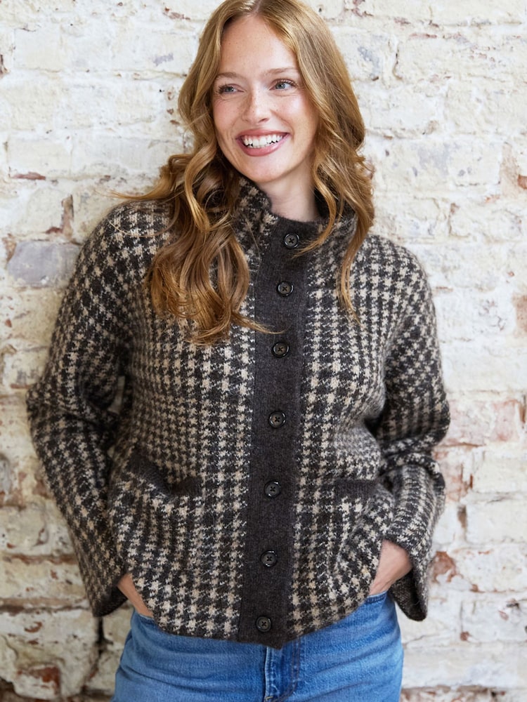 The Little Tailor Brown Florence' Dog Tooth Design Knit Jacket - Image 1 of 6 The Little Tailor Brown Florence' Dog Tooth Design Knit Jacket - Image 1 of 6