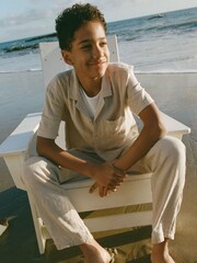 Abercrombie & Fitch Cream Relaxed Linen Look Shirt - Image 1 of 1