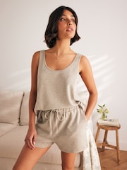 Laura Ashley Oatmeal Cotton Blend Knit Lounge Shorts - Image 1 of 7