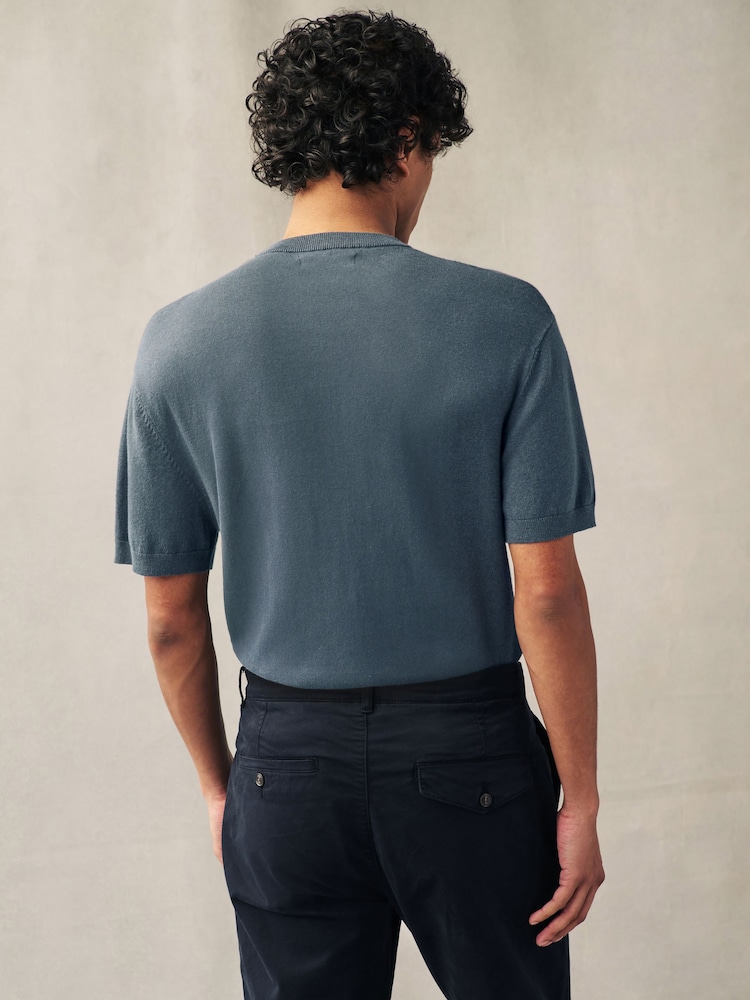 Slate Grey Knitted Textured Regular Fit T-Shirt - Image 1 of 7