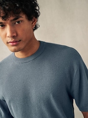 Slate Grey Knitted Textured Regular Fit T-Shirt - Image 3 of 7