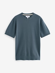 Slate Grey Knitted Textured Regular Fit T-Shirt - Image 4 of 7