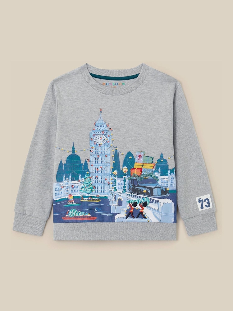 Monsoon Grey London Graphic Christmas Sweatshirt - Image 1 of 3