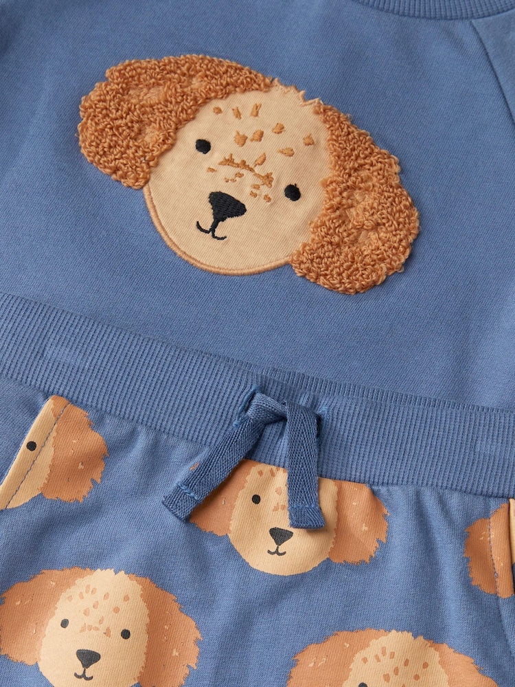 Monsoon Blue Newborn Dog Cotton Sweatshirt & Joggers Set - Image 2 of 2 Monsoon Blue Newborn Dog Cotton Sweatshirt & Joggers Set - Image 2 of 2